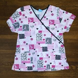 EUC Scrub HQ breast cancer ribbons floral scrub